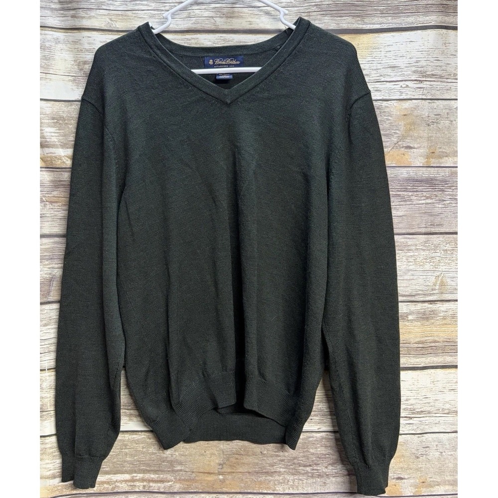 Brooks Brothers Wool‎ Blend Men's Small V Neck Stretch Sweater Dark Green